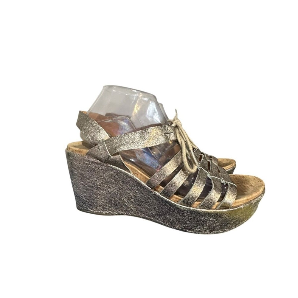 Kork-Ease Platform Cork Footbed Austin Gold Metallic Sandals Size 10 M Boho